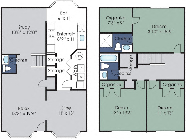 Floor plan for 3 beds, 2.5 baths, 1840 sqft
